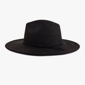 Wide Brim Black Fedora Hat For Men & Women - 22"-22.8" Adjustable Fit - Wool Fel